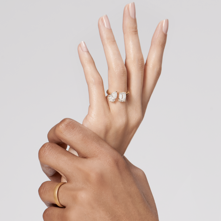 Bague Toi & Moi poire et émeraude en or jaune Nova Lab 5