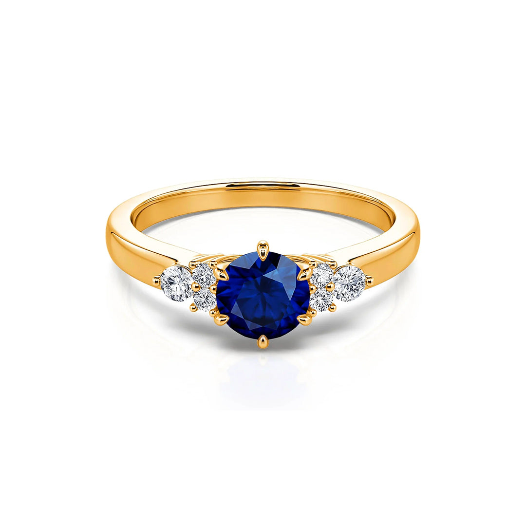 Bague En Or 18 Carats Jaune Avec Saphir Et Diamants - Taille US 4.5 (env. Taille FR 48) - Occasion