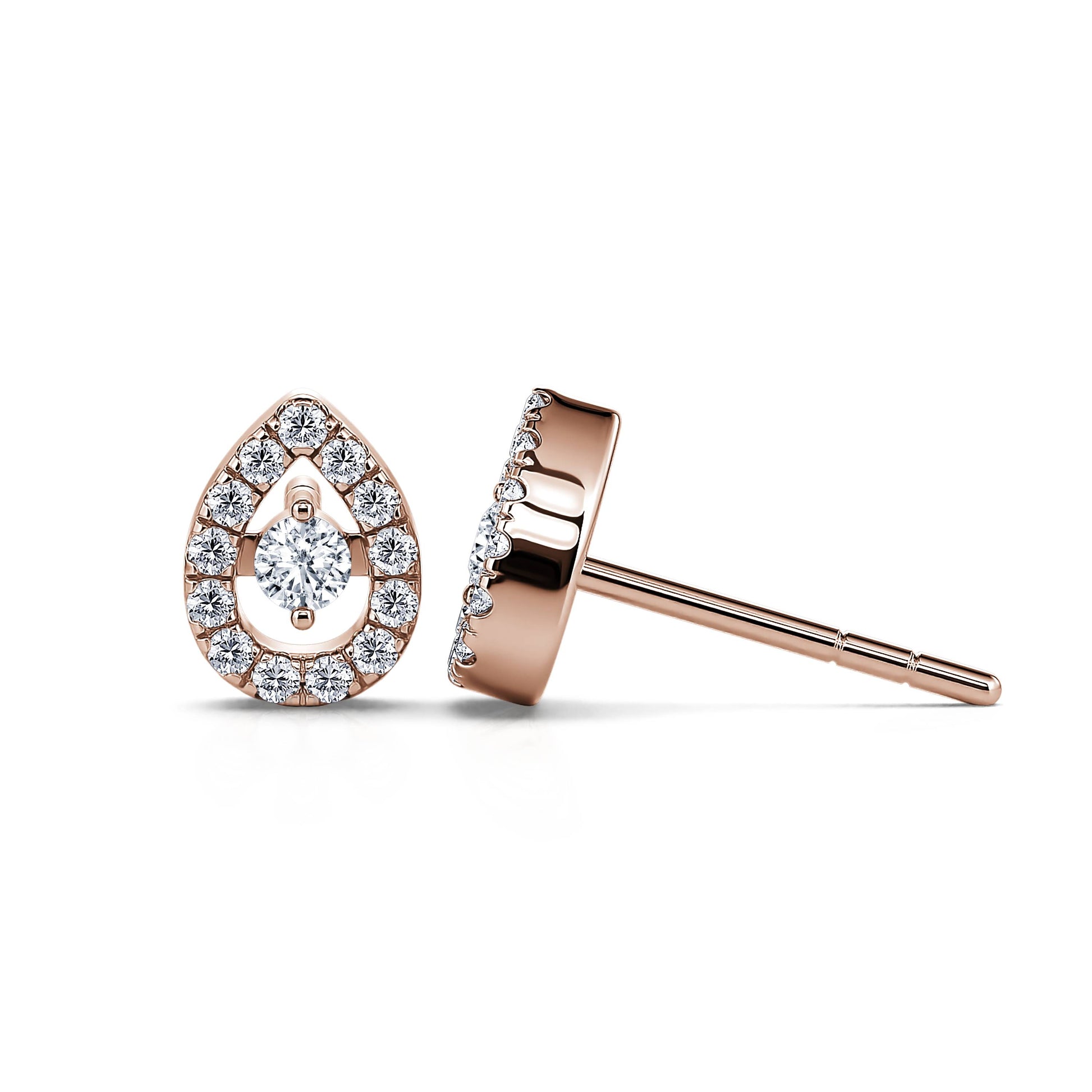 Boucles d'oreilles or rose diamant poire avec halo Léonie 3