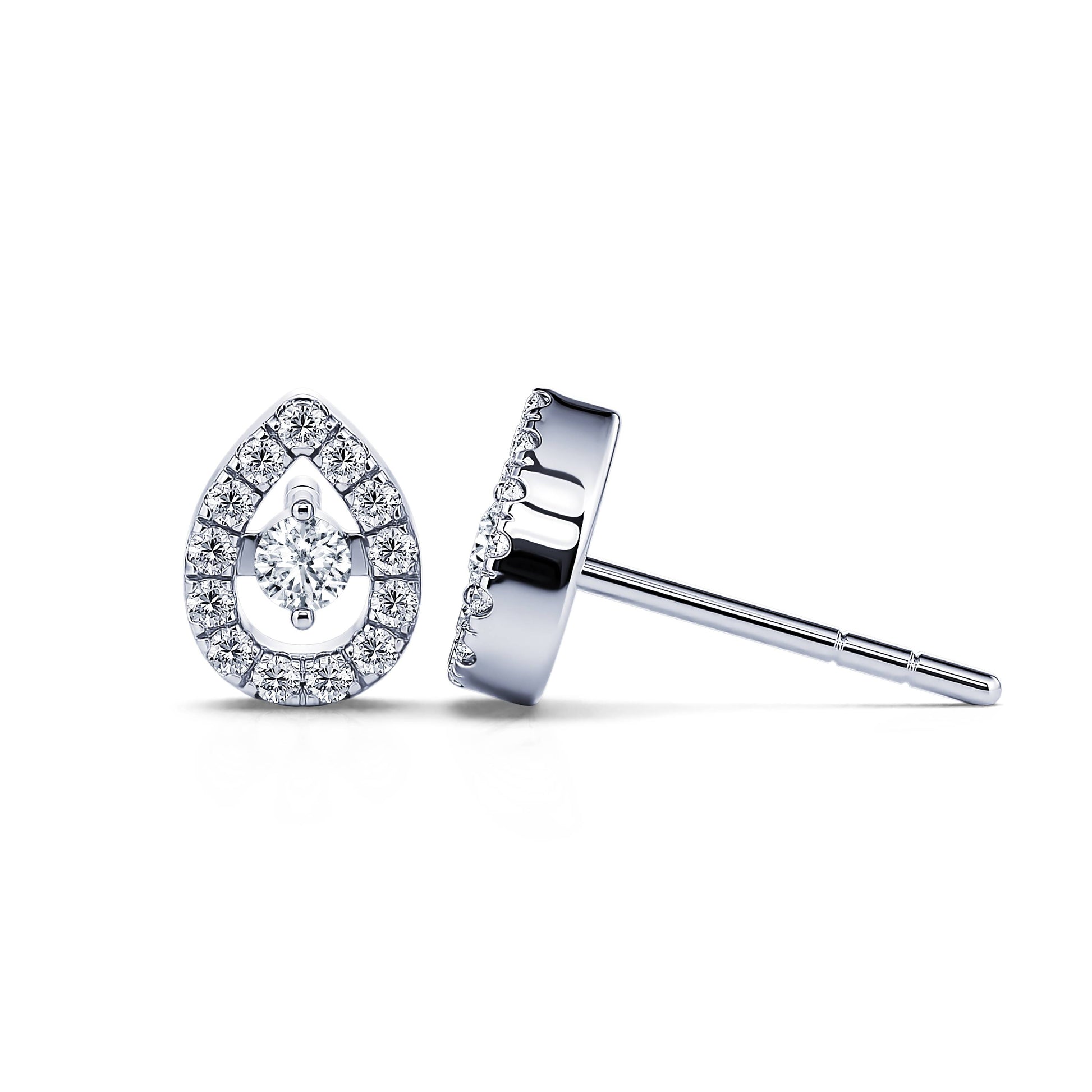 Boucles d'oreilles or blanc diamant poire avec halo Léonie 3