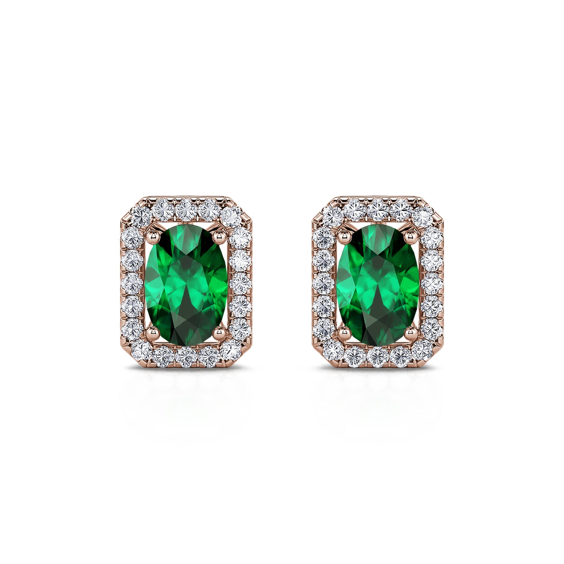 Puces d'oreilles émeraude or rose et diamant Anaé 1
