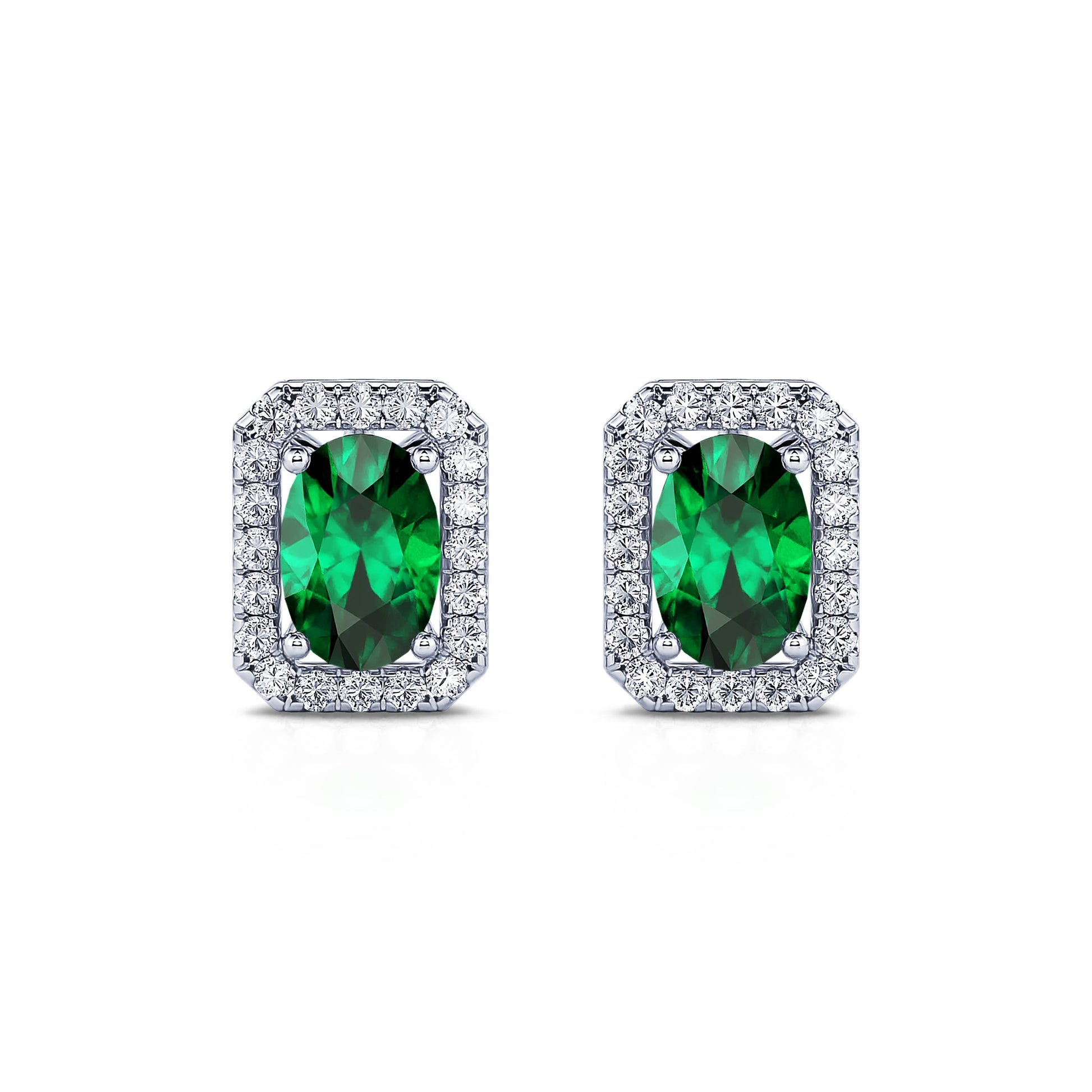Puces d'oreilles émeraude or blanc et diamant Anaé 1