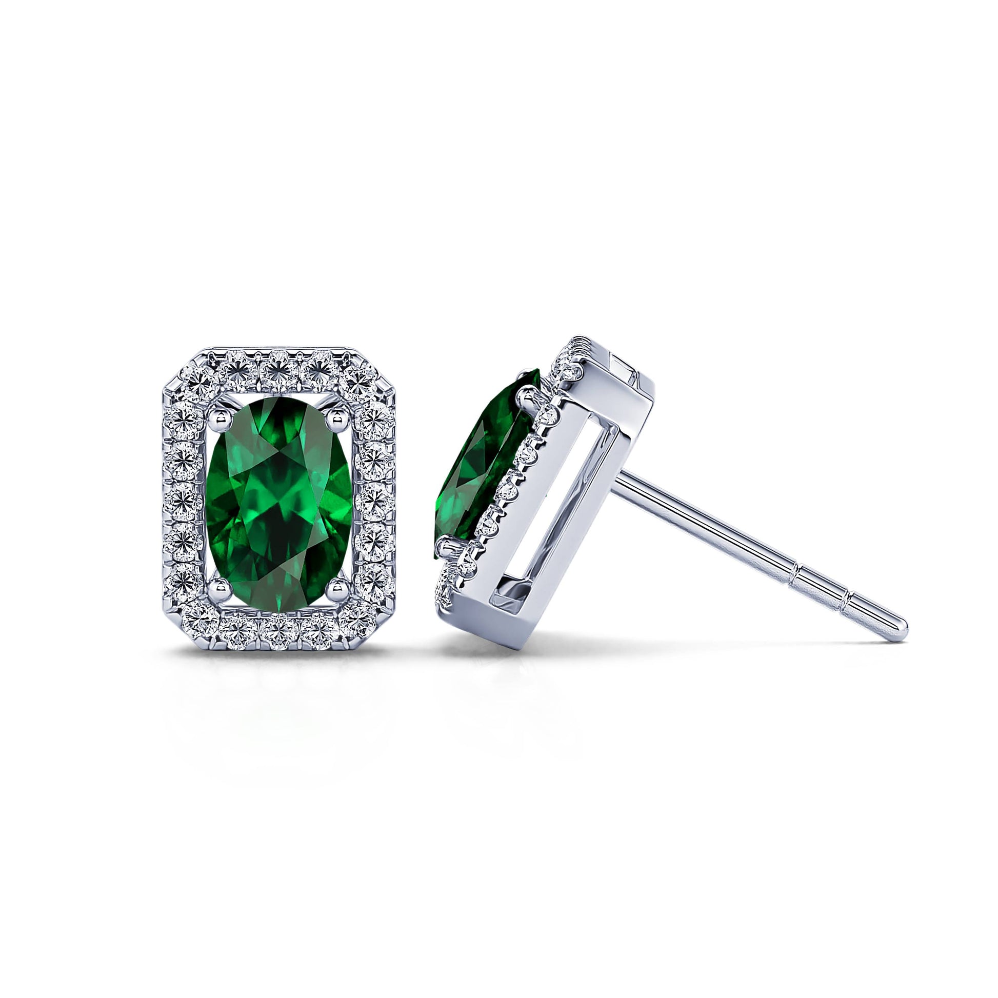 Puces d'oreilles émeraude or blanc et diamant Anaé 3