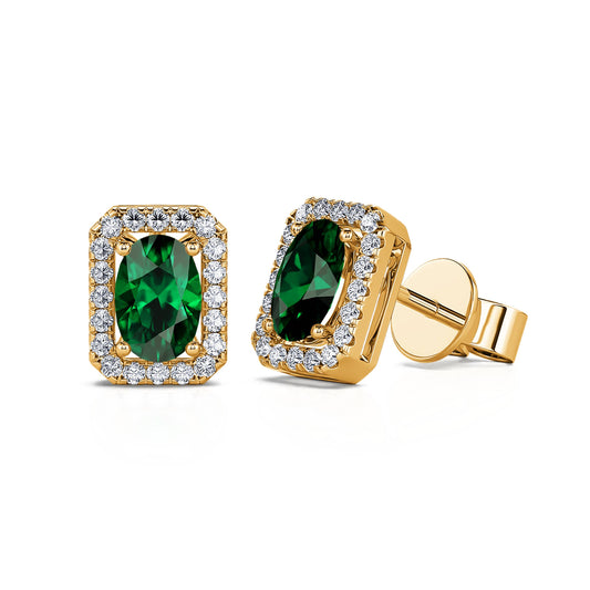 Anaé - Puces d'oreilles émeraude or jaune et diamant #2