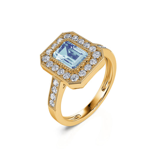 Victoire Aigue-marine - Bague de fiançailles diamant or jaune et aigue-marine taille émeraude #2