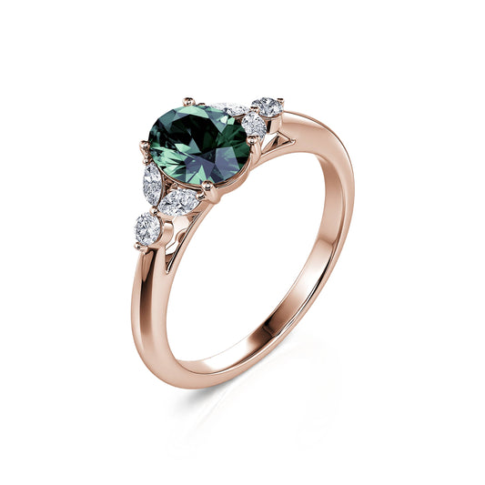 Megane Saphir Vert - Bague en or rose saphir vert et diamant #2