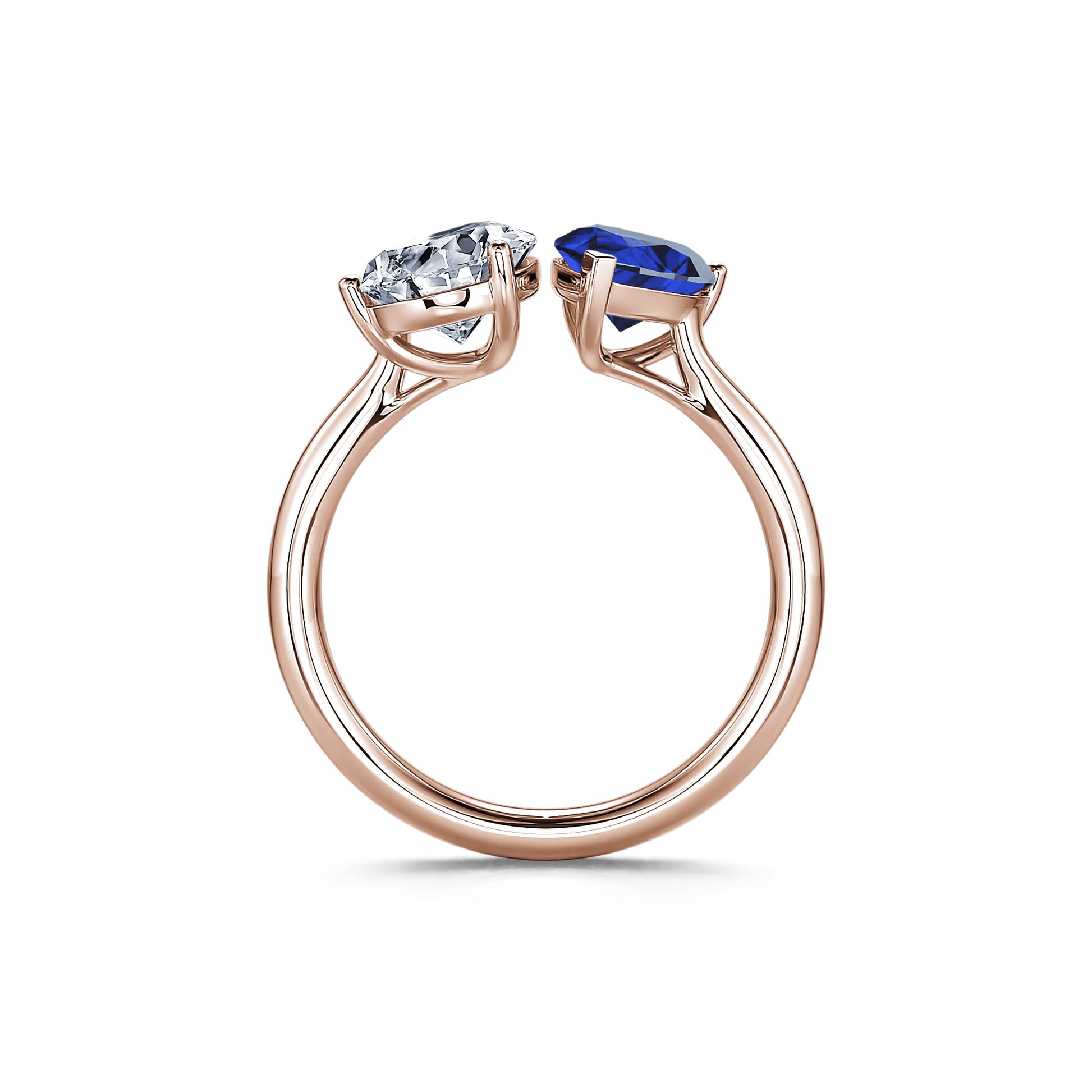 Bague Toi & Moi diamant de synthèse et Saphir en Or rose Dua Saphir 3