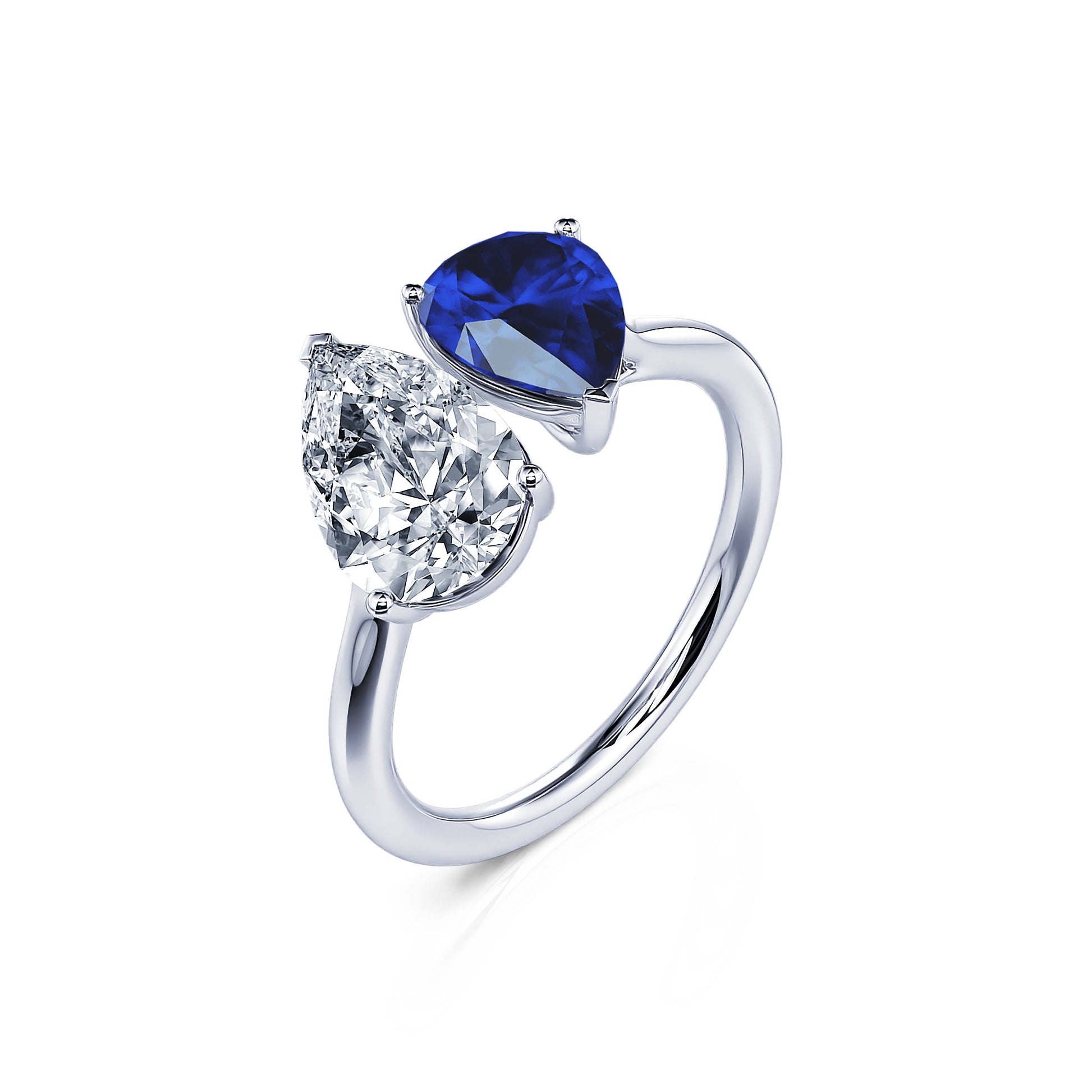 Bague Toi & Moi diamant de synthèse et Saphir en Platine Dua Saphir 2