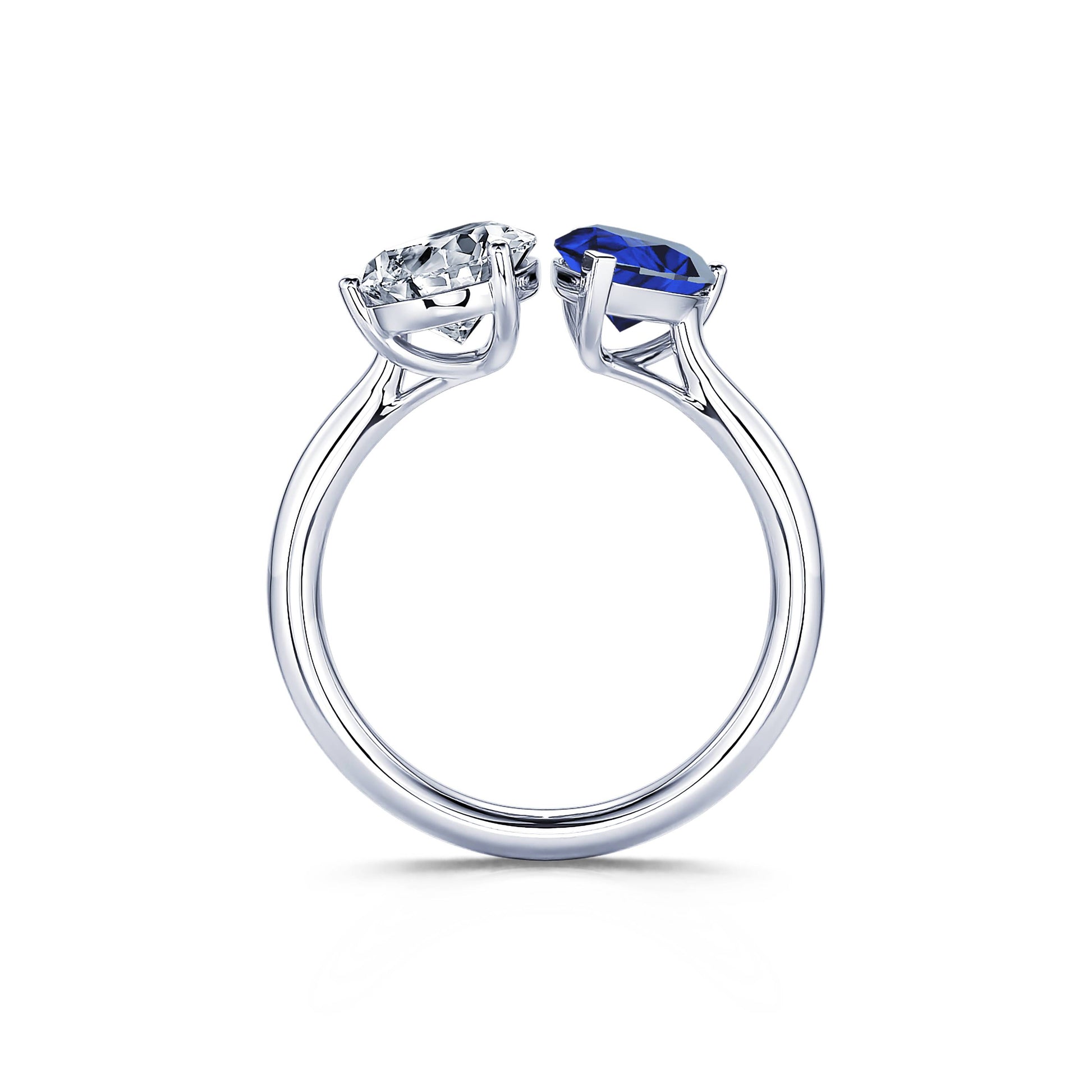 Bague Toi & Moi diamant de synthèse et Saphir en Platine Dua Saphir 3