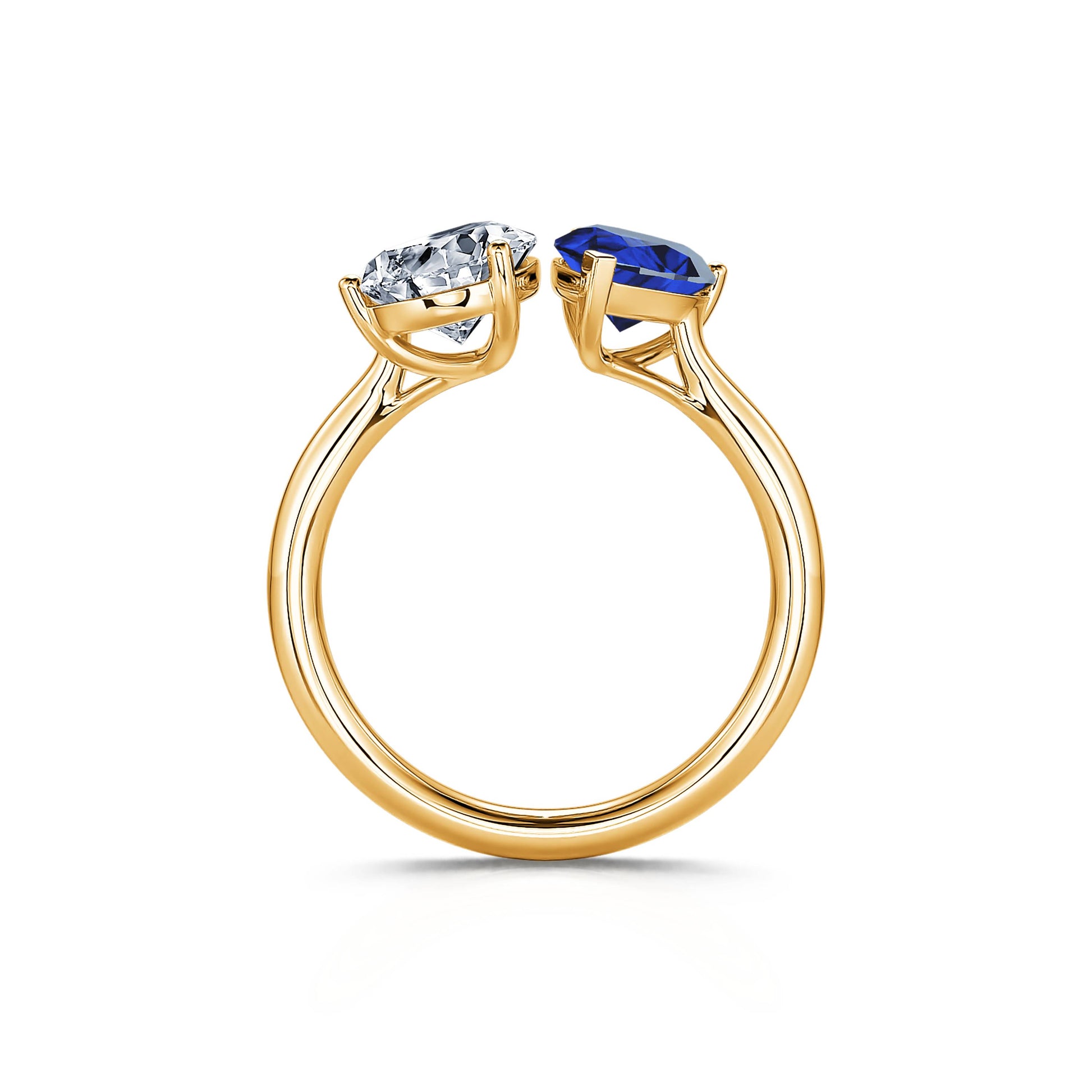 Bague Toi & Moi diamant de synthèse et Saphir en Or jaune Dua Saphir 3