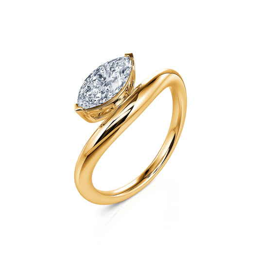 Gia Lab - Solitaire en or jaune diamant de synthèse marquise #2