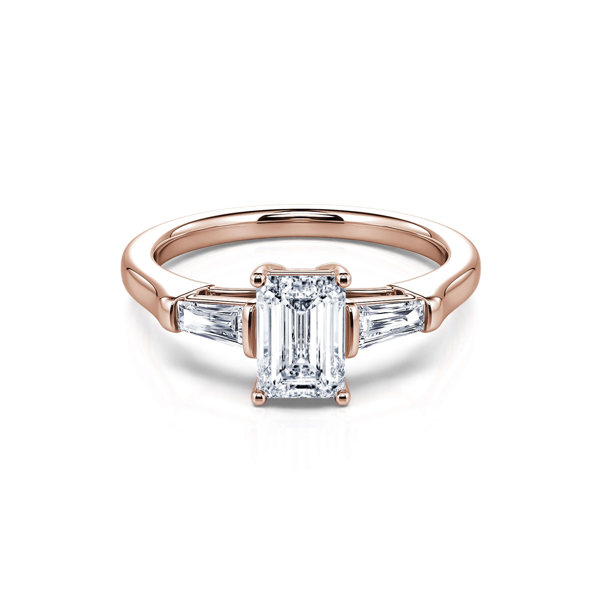 Solitaire or rose diamant émeraude et trapèze Ella 1