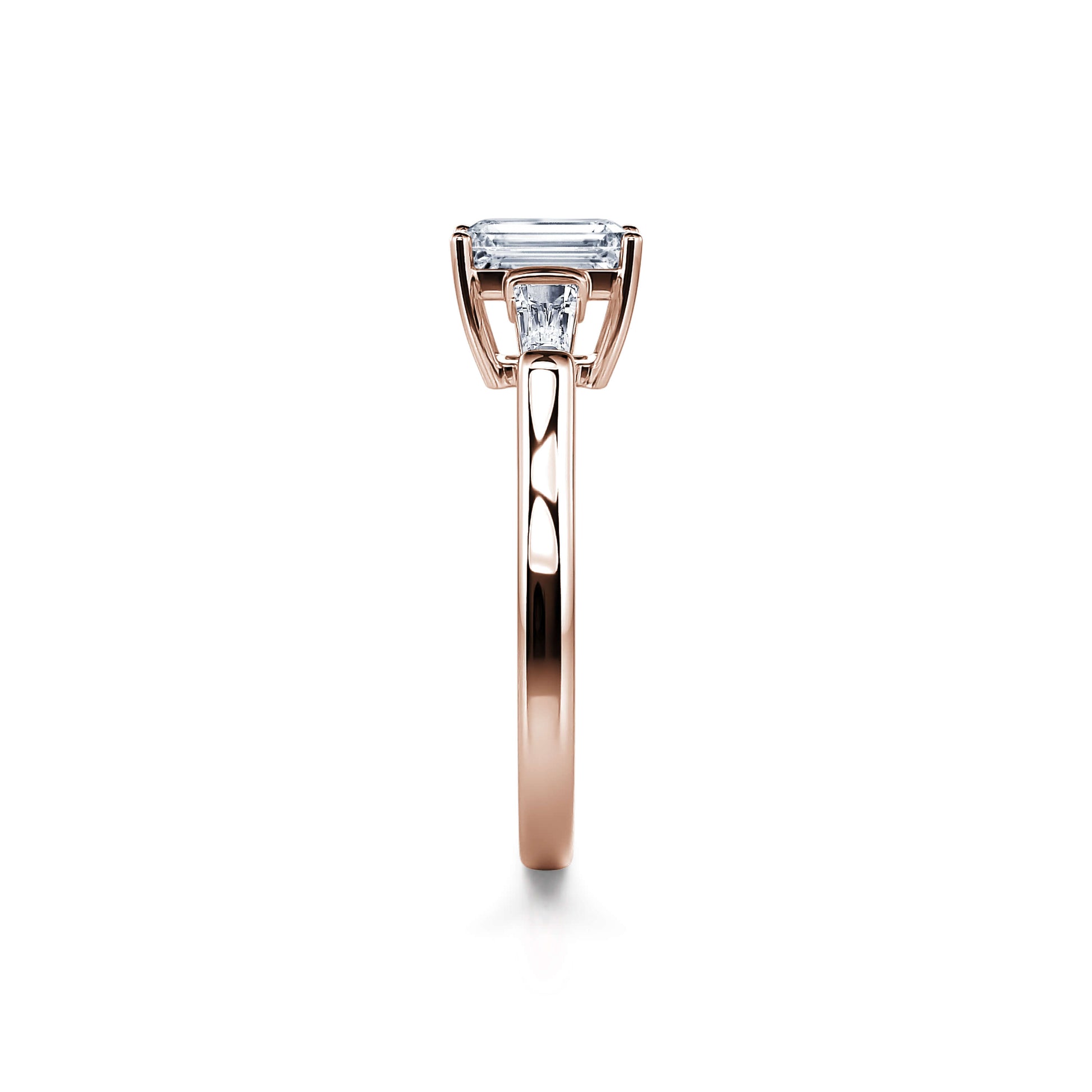 Solitaire or rose diamant émeraude et trapèze Ella 3