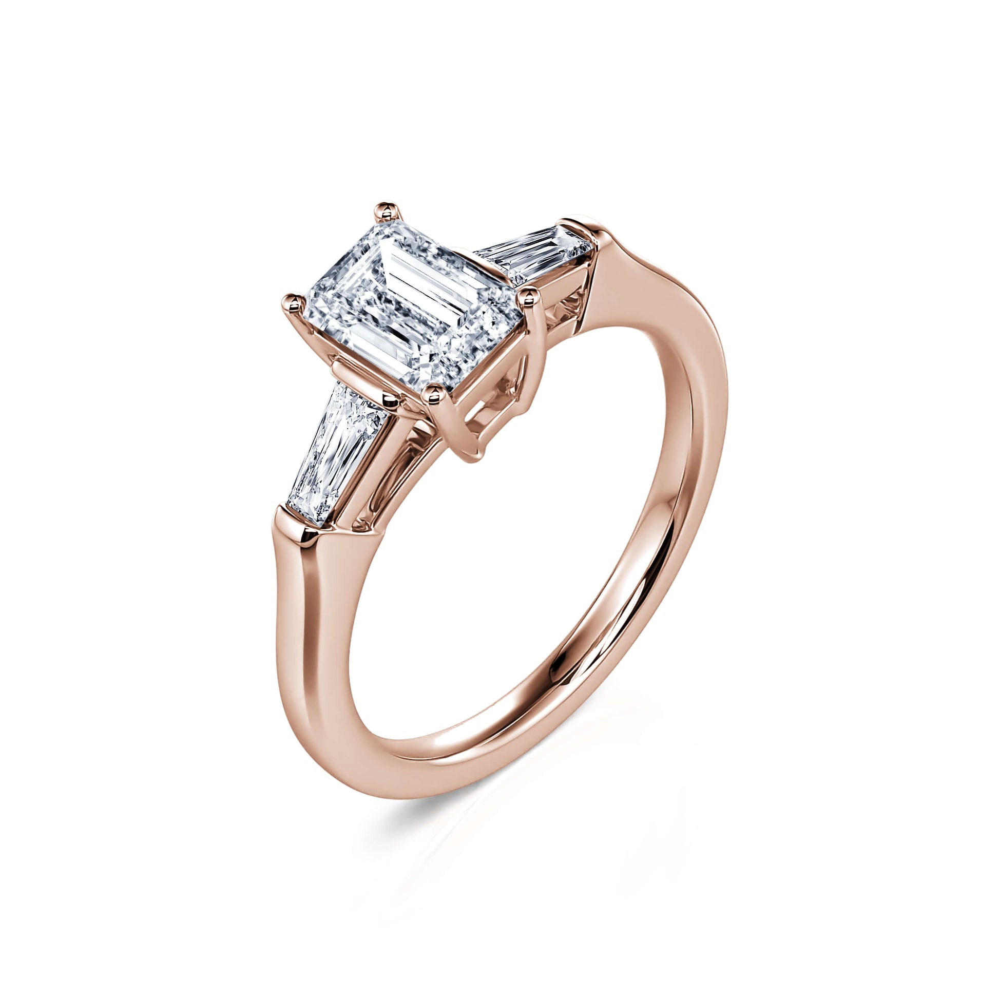 Solitaire or rose diamant émeraude et trapèze Ella 2
