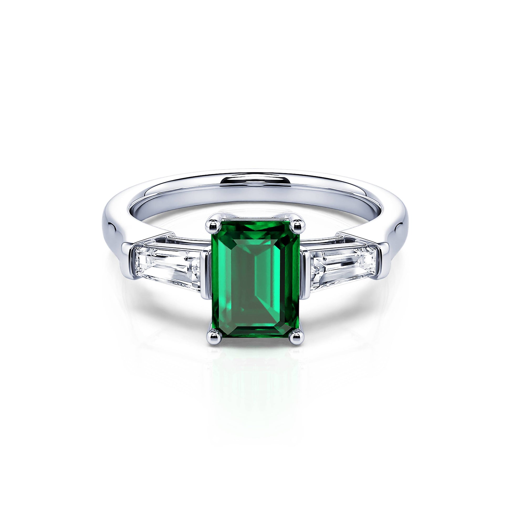 Solitaire platine émeraude et diamant Ella Émeraude 1