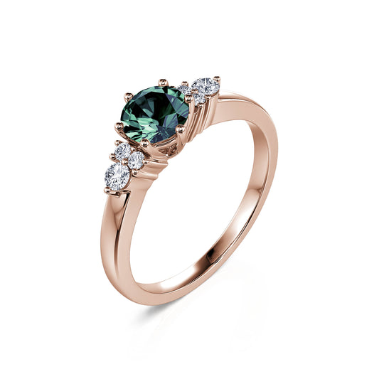 Angie Saphir Vert - Bague en or rose saphir vert et diamant #2