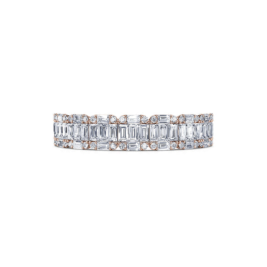 Mila - Alliance demi tour or rose diamant rond et baguette #2