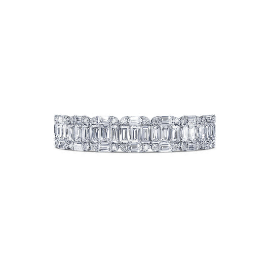 Mila - Alliance demi tour platine diamant rond et baguette #2