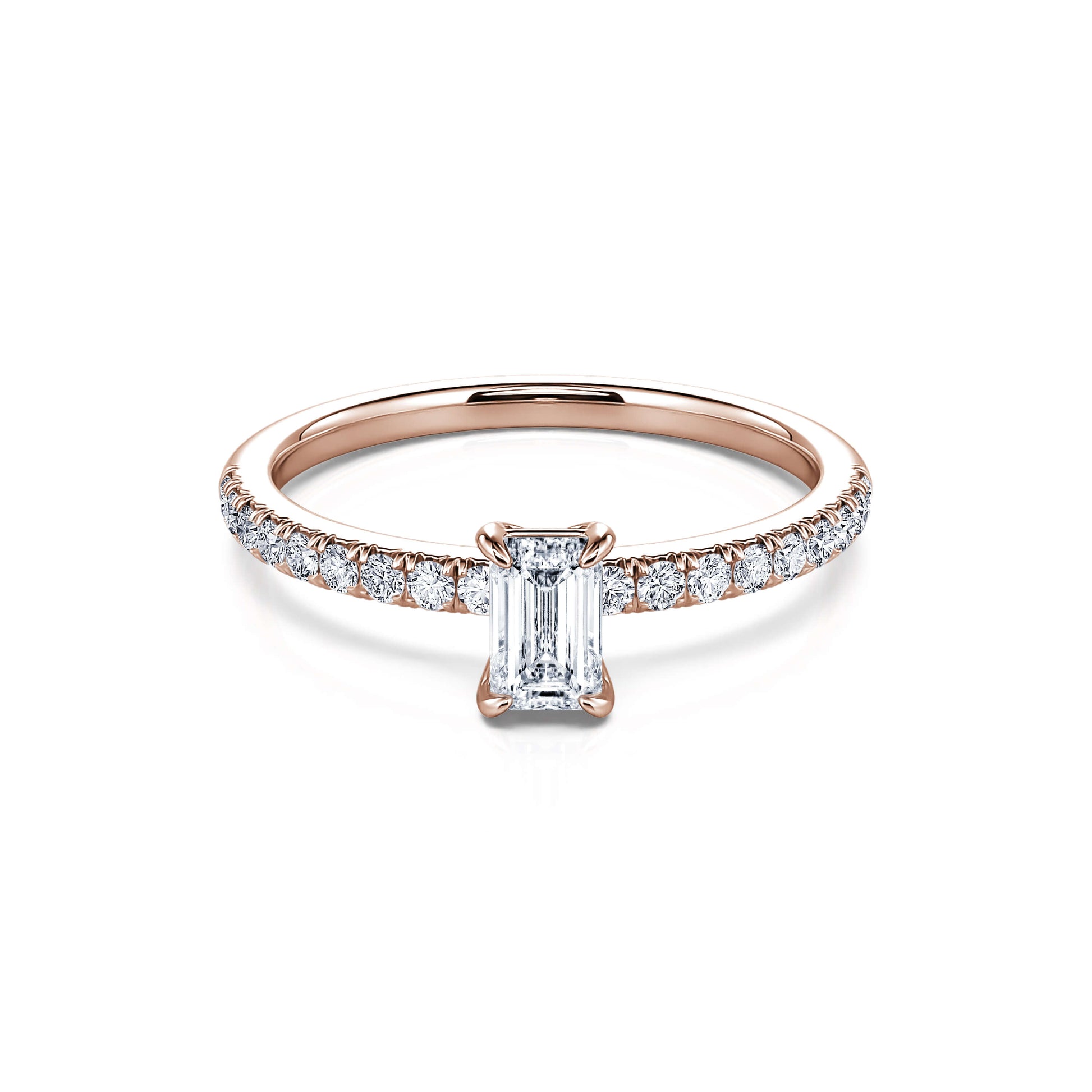 Solitaire or rose diamant émeraude   Romane 1