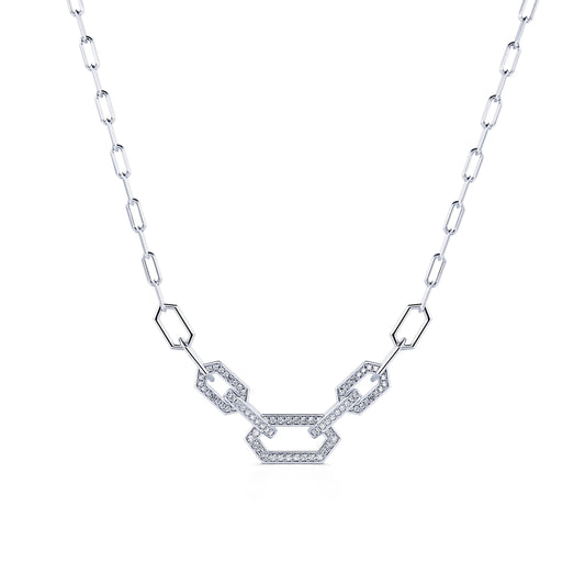 Adele - Collier chaîne trois maillons serti or blanc #2