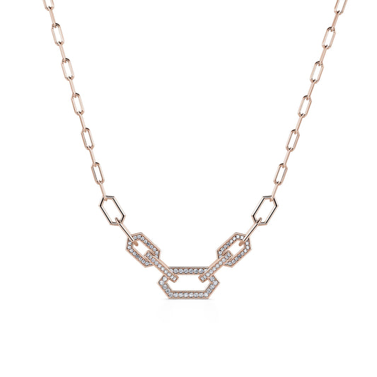 Adele - Collier chaîne trois maillons serti or rose #2