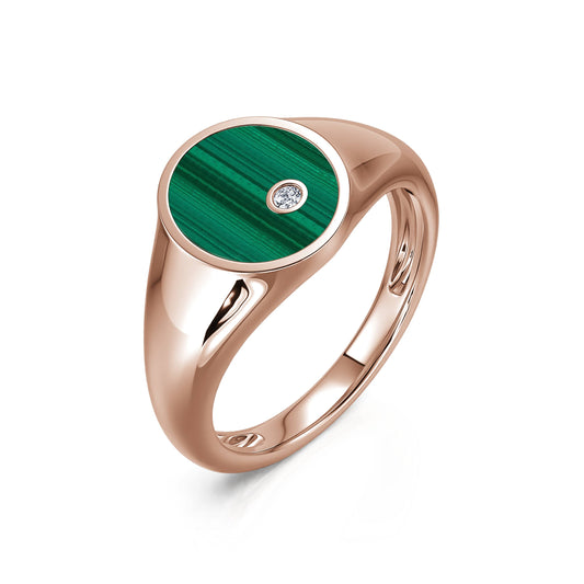 Apoline Malachite - Chevalière malachite et diamant en or rose #2