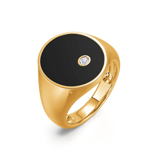 Apoline Onyx - Chevalière onyx et diamant en or jaune #2