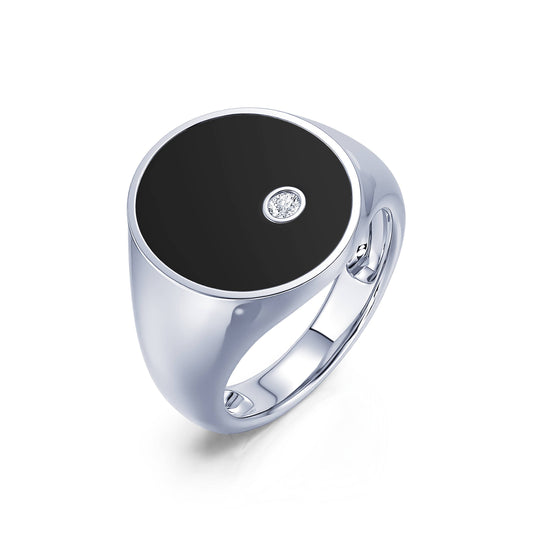 Apoline Onyx - Chevalière onyx et diamant en or blanc #2