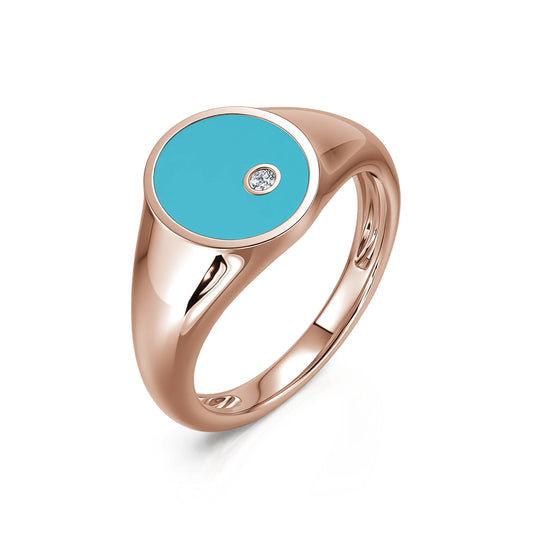 Apoline Turquoise - Chevalière turquoise et diamant en or rose #2