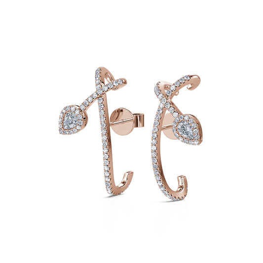 Cécile - Boucles d'oreilles or rose diamant poire avec halo et tiges croisées #2