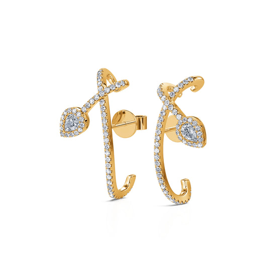 Cécile - Boucles d'oreilles or jaune diamant poire avec halo et tiges croisées #2