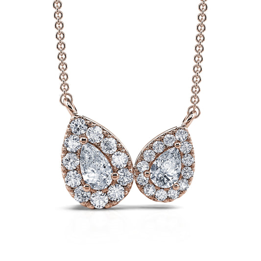 Cylia - Collier or rose "Toi & Moi" diamants avec halo #2