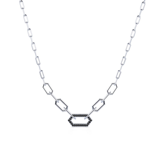 Dona - Collier or blanc chaîne un maillon serti diamant noir #2