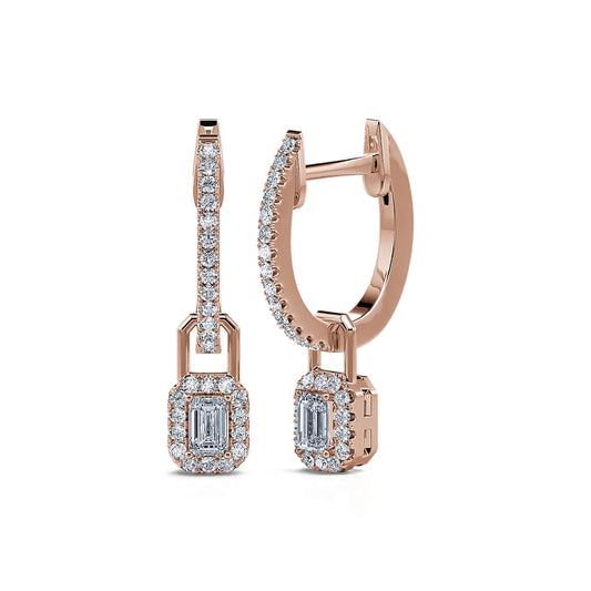 Luna émeraude - Créoles or rose et diamant émeraude 2 en 1 #2