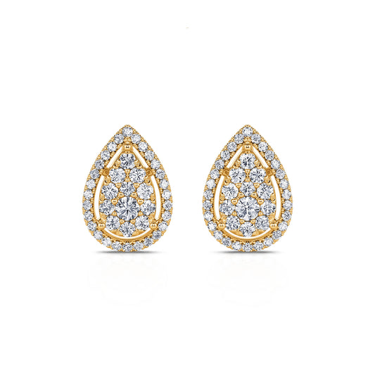 Myla - Puces d'oreilles poires diamant halo or jaune #2