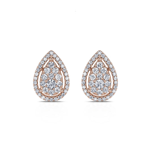 Myla - Puces d'oreilles poires diamant halo or rose #2