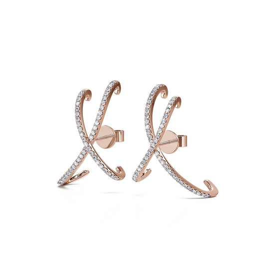 Nadia - Boucles d'oreilles croisée diamant or rose #2