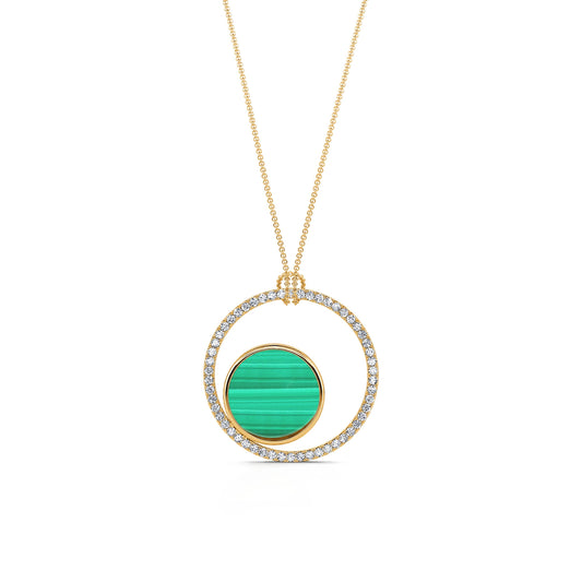 Opale - Collier double rond diamant et malachite en or jaune #2