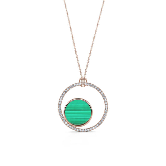 Opale - Collier double rond diamant et malachite en or rose #2