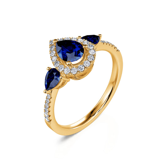 Paola - Bague triologie saphir et diamant poire en or rose #2