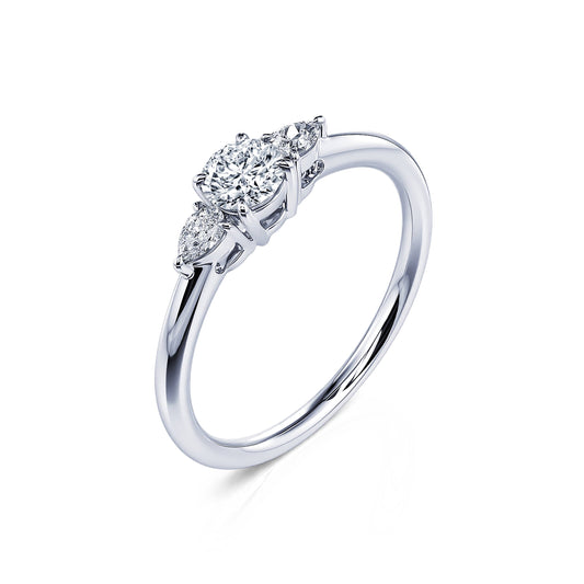 Rosa - Bague de fiançailles platine diamant rond et poires #2