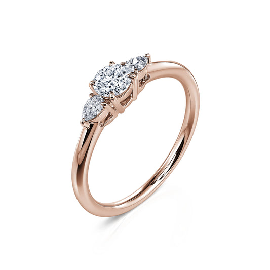 Rosa - Bague de fiançailles or rose diamant rond et poires #2