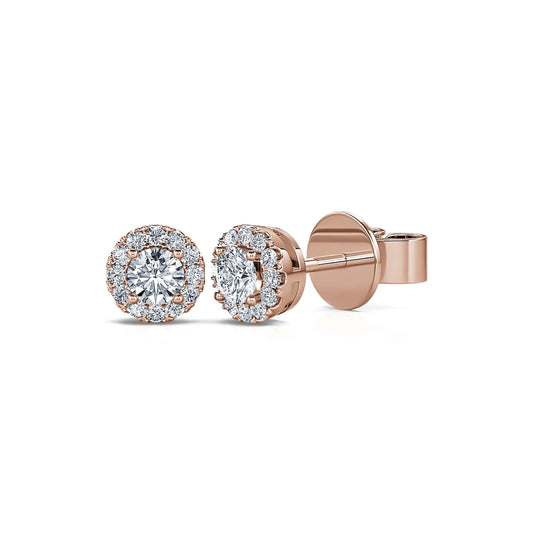 Sara Rond - Puces d'oreilles diamant halo or rose #2