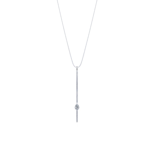Sky - Collier cravate barrette diamant et diamant poire en or blanc #2