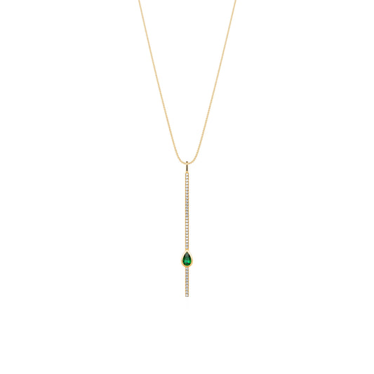 Sky - Collier cravate barrette diamant or jaune et émeraude forme poire #2