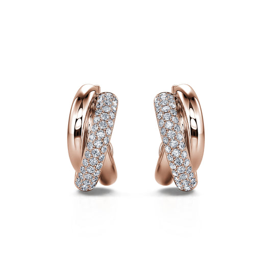 Soly - Boucles d'oreilles trois anneaux pavé or rose #2