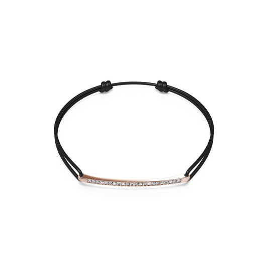 Tani - Bracelet barrette or rose diamant sur cordon noir #2