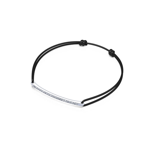 Tani - Bracelet barrette or blanc diamant sur cordon noir #2