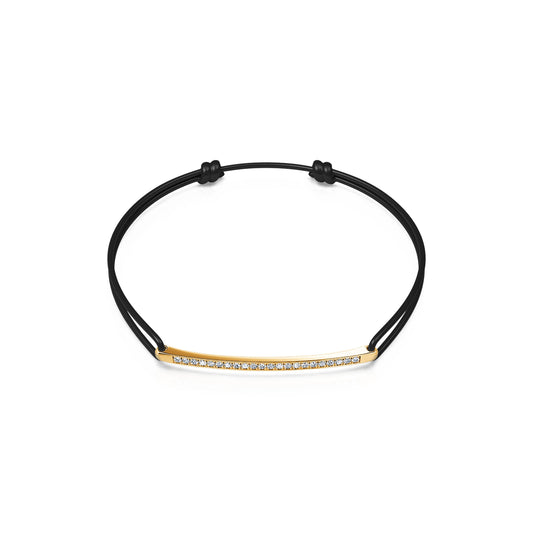 Tani - Bracelet barrette or jaune diamant sur cordon noir #2