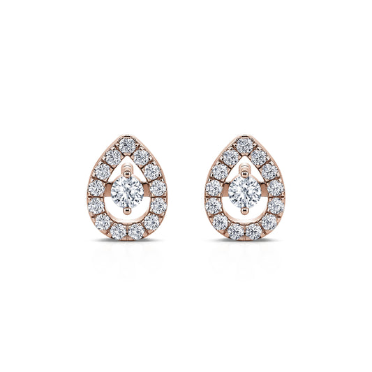 Léonie - Boucles d'oreilles or rose diamant poire avec halo #1